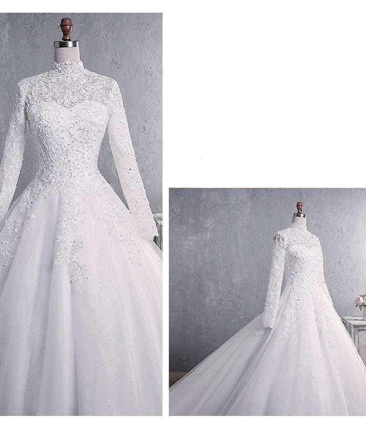 "muslim women white lace wedding dress."