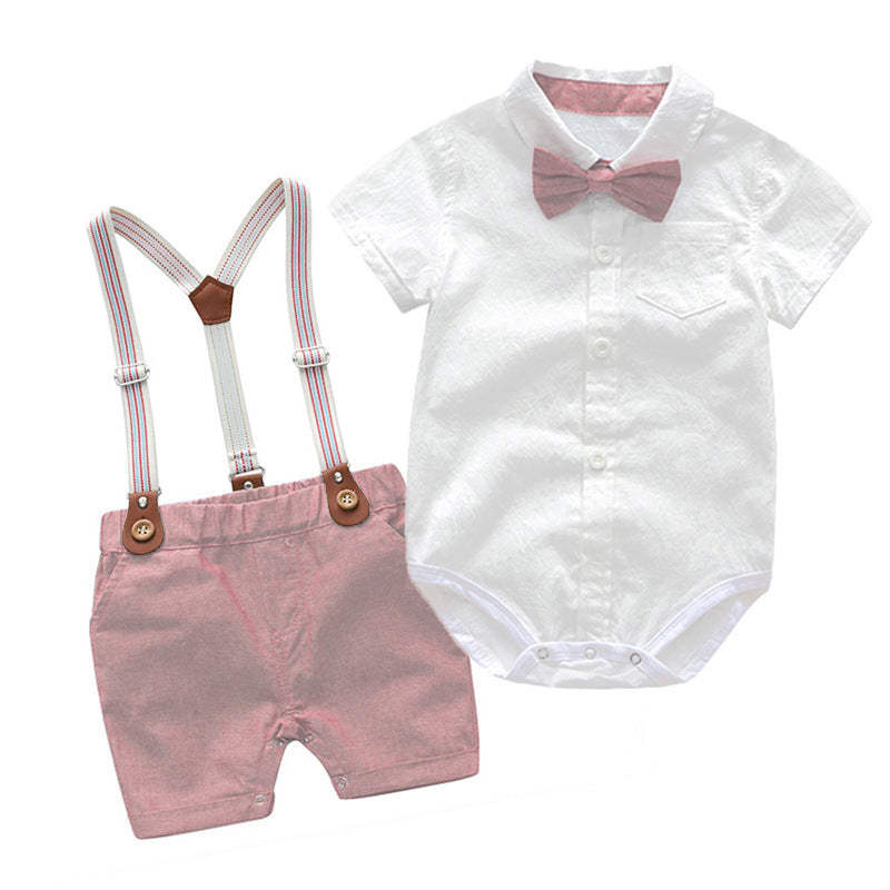 Baby boy gentleman- set collared shirt and shorts - Hallafa This cotton set for babies includes a collared shirt and a pair of shorts-- perfect for little gentlemen! · Material: Cotton · Color: Pink, Light Blue, Green #