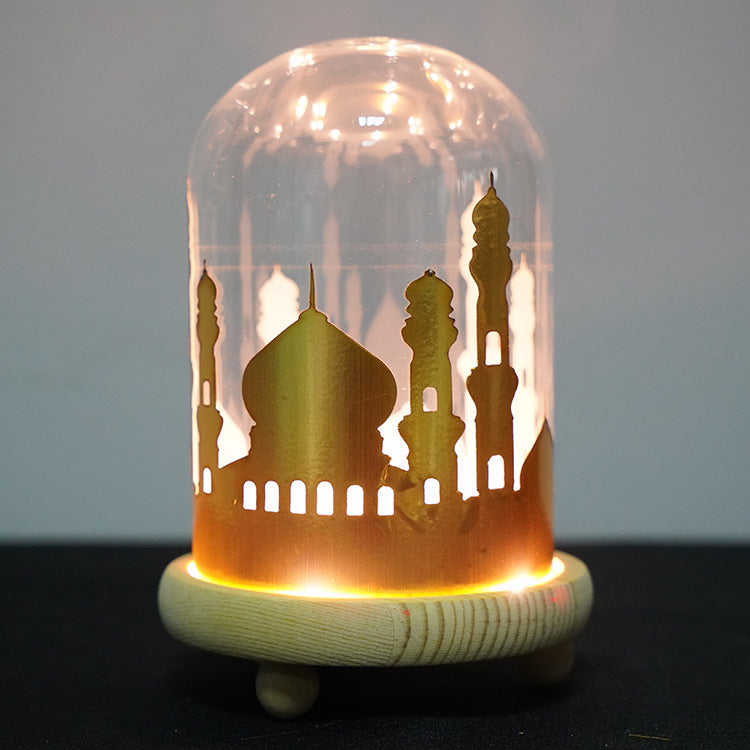 Ramadan Mosque Light - Hallafa Add some atmosphere to Ramadan with this unique Mosque Light. Illuminate your home with a beautiful glass cover and wooden base. Battery-powered for convenience and portability. Enjoy a mosque-like experience with this traditional light. · Material: glass/wood #