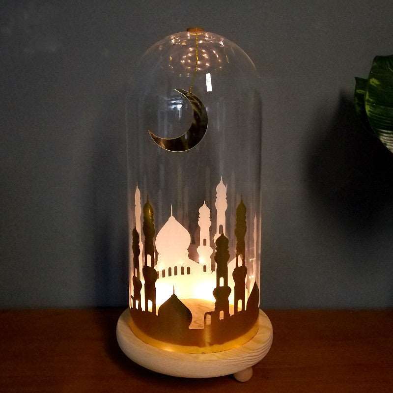 Ramadan Mosque Light - Hallafa Add some atmosphere to Ramadan with this unique Mosque Light. Illuminate your home with a beautiful glass cover and wooden base. Battery-powered for convenience and portability. Enjoy a mosque-like experience with this traditional light. · Material: glass/wood #