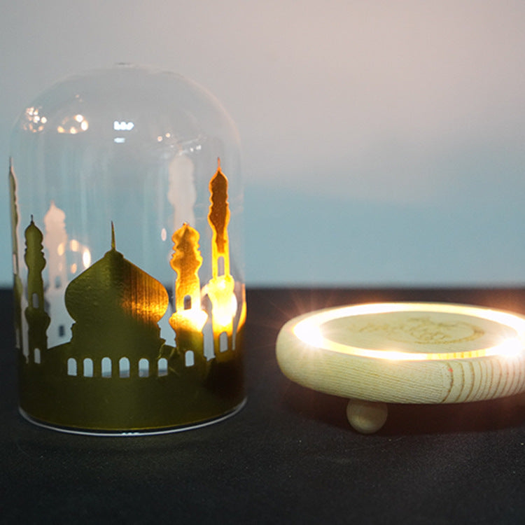 Ramadan Mosque Light - Hallafa Add some atmosphere to Ramadan with this unique Mosque Light. Illuminate your home with a beautiful glass cover and wooden base. Battery-powered for convenience and portability. Enjoy a mosque-like experience with this traditional light. · Material: glass/wood #