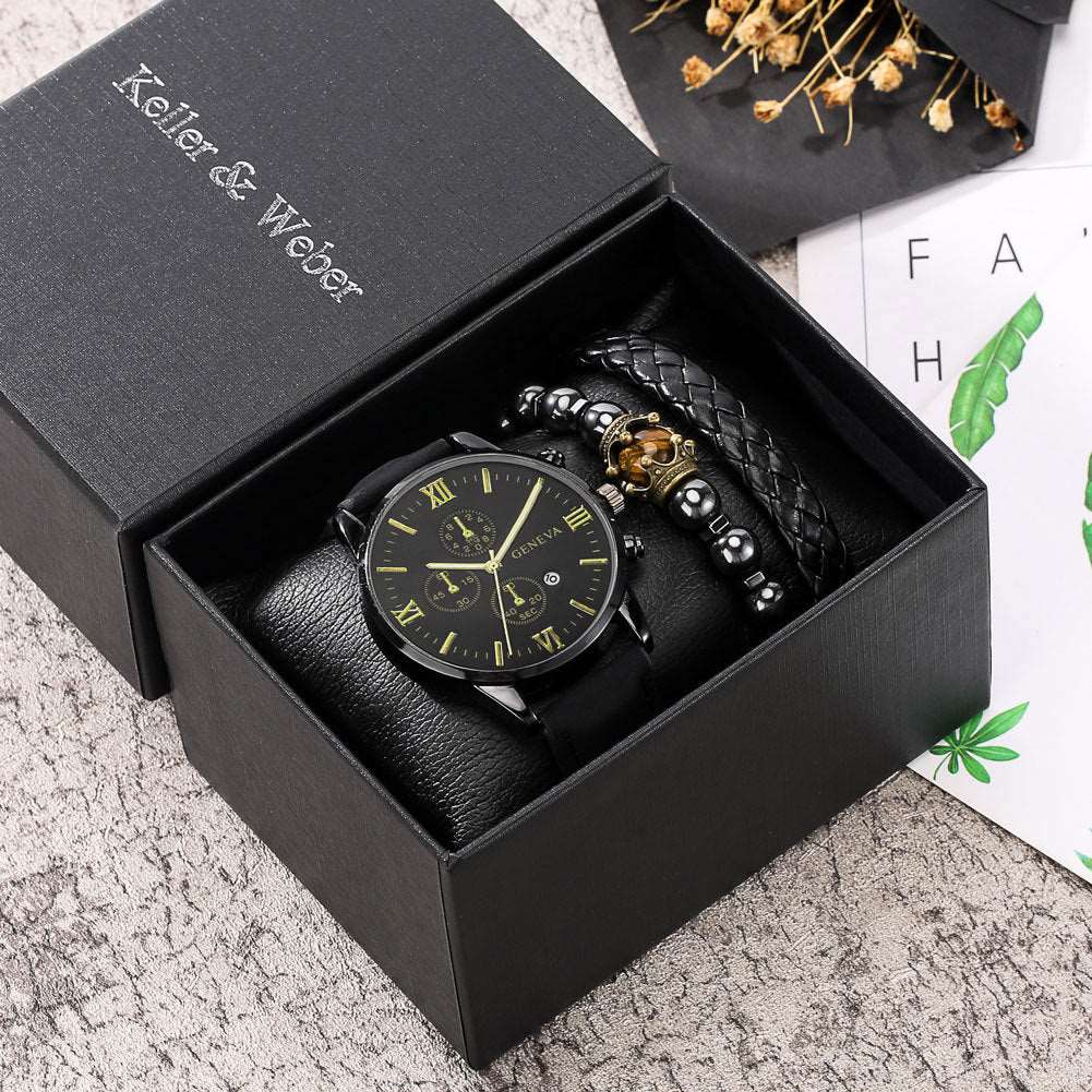 Men elegant gift set - Hallafa Men's elegant gift set, gift box with watch and accessories, 6 unique gift options. Waterproof: No Movement type: Quartz Mirror material: ordinary glass mirror Clasp style: pin buckle Buckle material: stainless steel Case material: alloy #