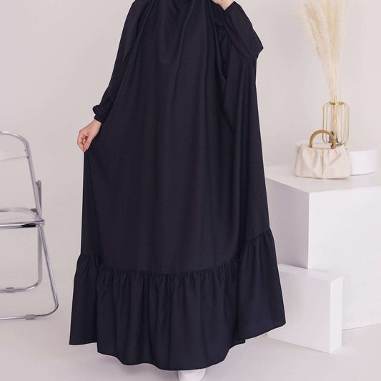 1 PIECE JILBAB BLACK - Hallafa Enjoy all the coverage you need with this Jilbab /prayer dress— stylishly accented with elasticated cuffs! · Fabric: Polyester Note： 1. Choose the larger size if your size between two sizes. Please allow 2-3cm differences due to manual measurement. 2.As you know, the different computers display colors differently, the color of the actual item may vary slightly from the following images. #