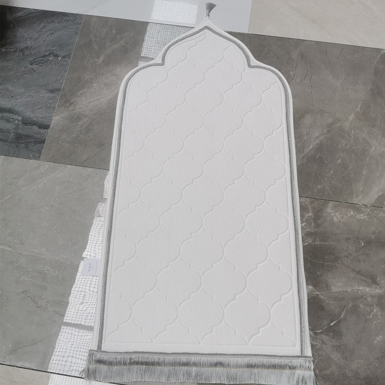 Prayer Mat geometric shapes - Hallafa Product information: Material: Flannel Main component of fabric: polyester fiber (polyester) Main component content of fabric: 81%(inclusive)-90%(inclusive) Style: National style Shape: irregular Color: Silver gray, white, pink, camel Size: 50 x80cm x110cm 60, 80 x120cm Packing list: 1* Prayer mat #