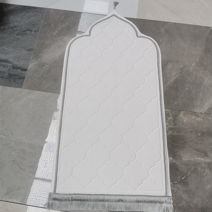 Prayer Mat geometric shapes - Hallafa Product information: Material: Flannel Main component of fabric: polyester fiber (polyester) Main component content of fabric: 81%(inclusive)-90%(inclusive) Style: National style Shape: irregular Color: Silver gray, white, pink, camel Size: 50 x80cm x110cm 60, 80 x120cm Packing list: 1* Prayer mat #