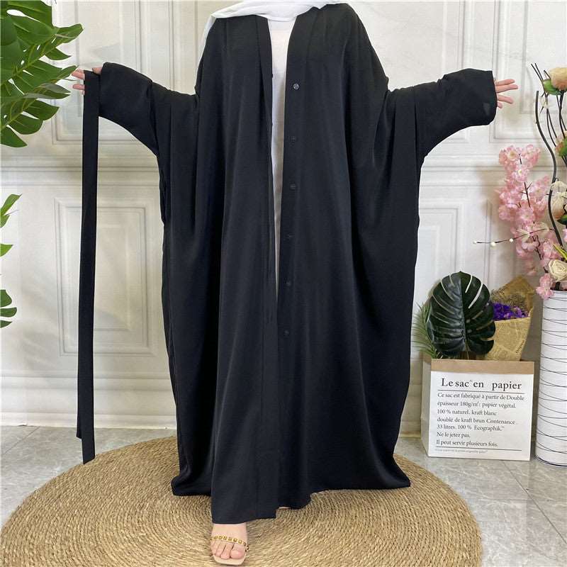 Black Butterfly Open Abaya with popper buttons 