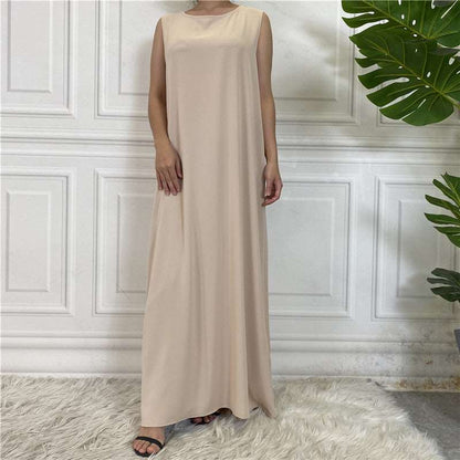 "Light apricot Sleeveless Inner Slip Dress, under abaya"