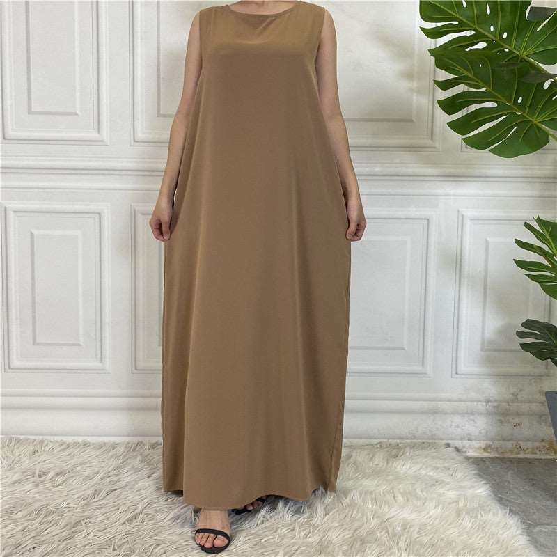 "apricot Sleeveless Inner Slip Dress, under abaya"