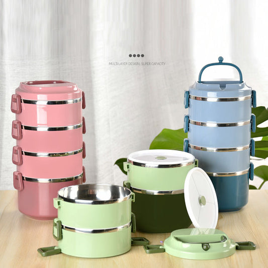 Insulated stainless steel lunch boxes - Hallafa Insulated stainless steel lunch boxes keep your food warm, so you can bring your meals to a picnic or to work with ease. Enjoy! · Material: Plastic and steel Whether to keep warm: Yes Microwave oven: not available Specifications: single layer, double layer, three layer, four layer Product quality level: qualified product #