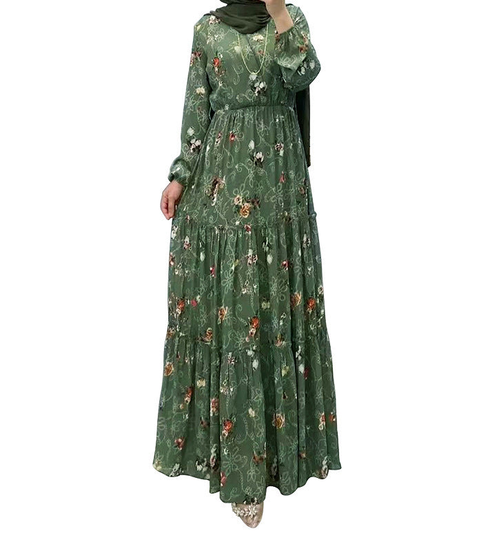 ALEENA FLOWER MAXI DRESS - Hallafa This elegant, long sleeve maxi dress is perfect for adding a touch of style to any occasion. The stunning floral design and belt make it a must-have for staying fashionable. Whether you're at work, a special event, or simply enjoying everyday life, stay comfortable and chic with this modest maxi dress all season long. · Material: Polyester #