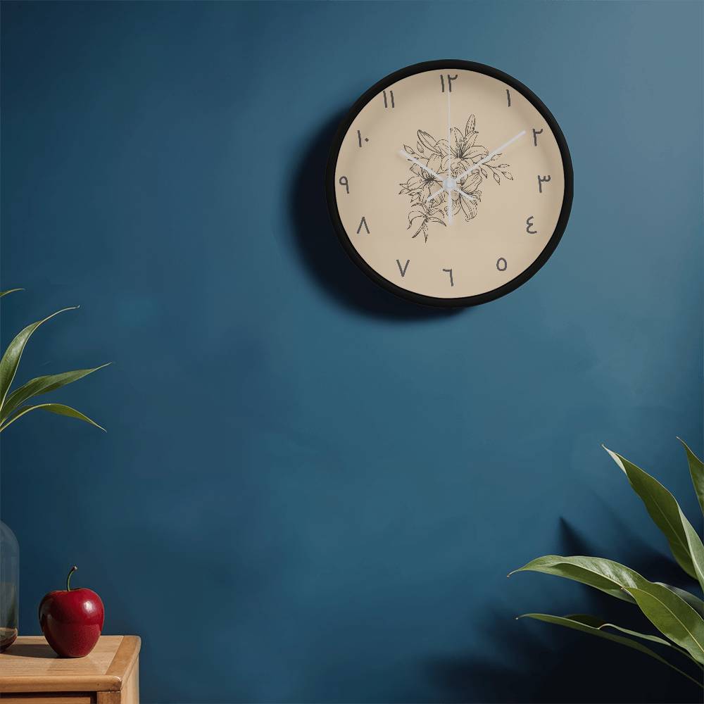 Hallafa arabic wall clock black frame. Looking for a stunning addition to your home decor? Consider the Wood Frame 10” Clock, featuring Arabic numbers and a beautifully crafted wooden frame. With its classic charm and modern style, this clock is the perfect accent for any room. Whether you're redecorating or searching for the perfect gift, this clock's elegant design and functional appeal will make a lasting impression.