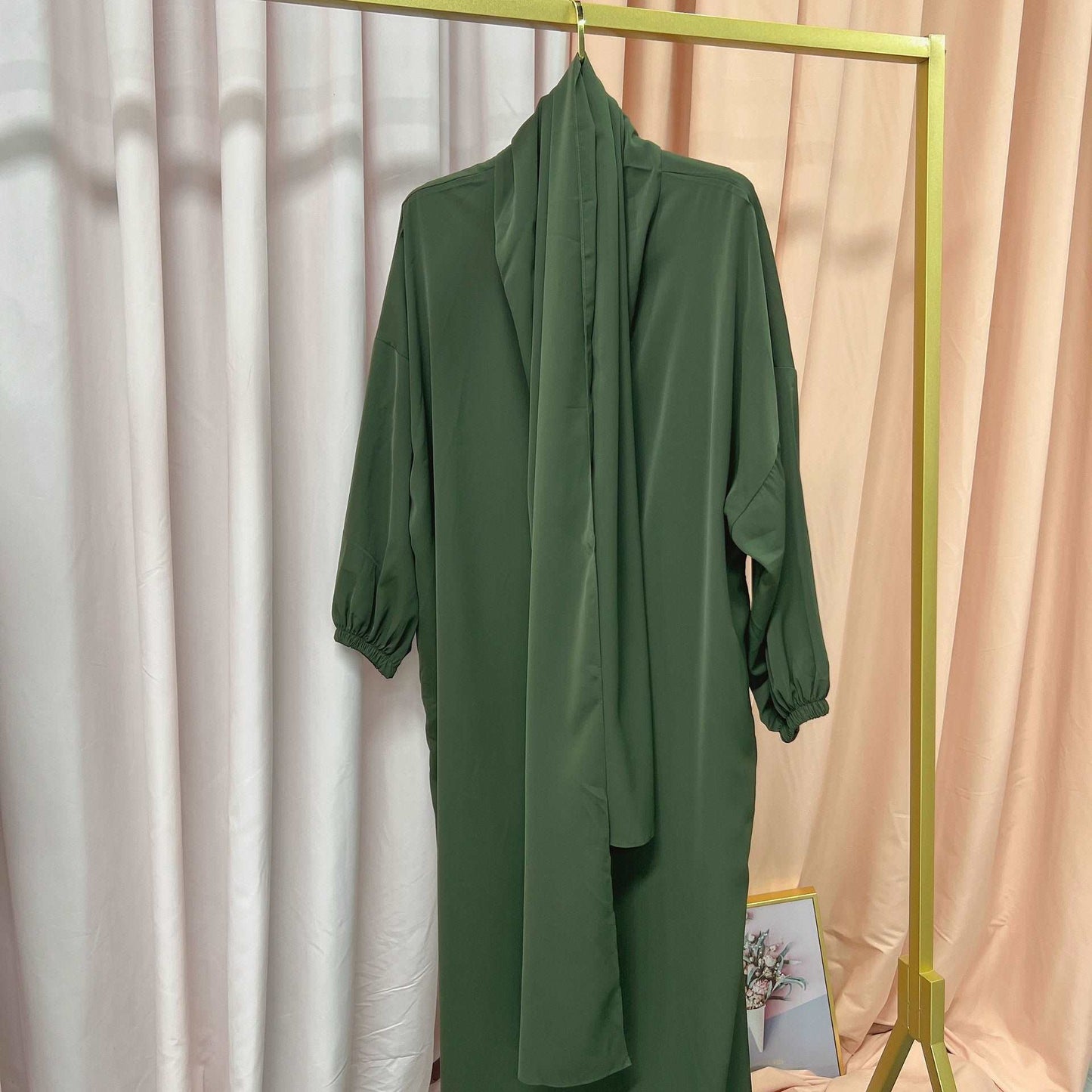 Army green Abaya with attached hijab scarf