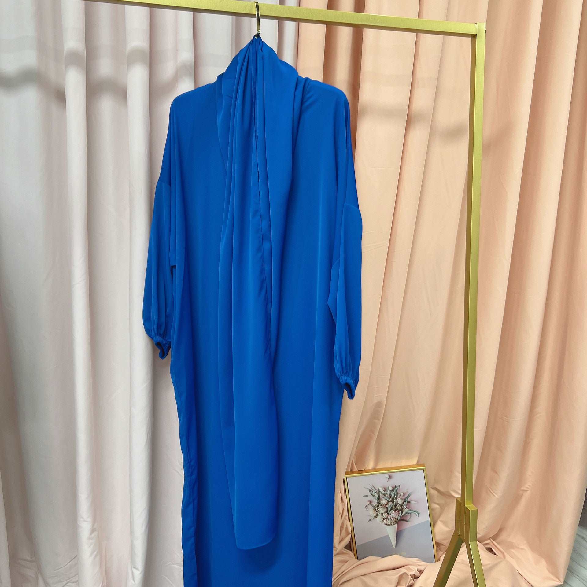 Blue Abaya with attached hijab scarf