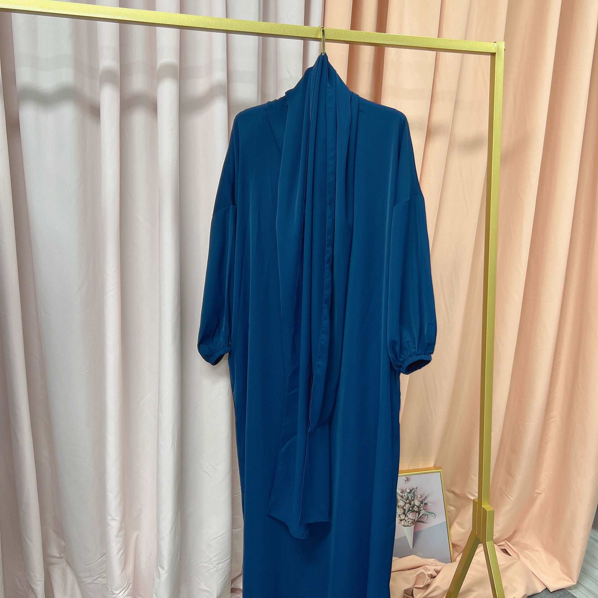 Abaya with attached hijab scarf- blue