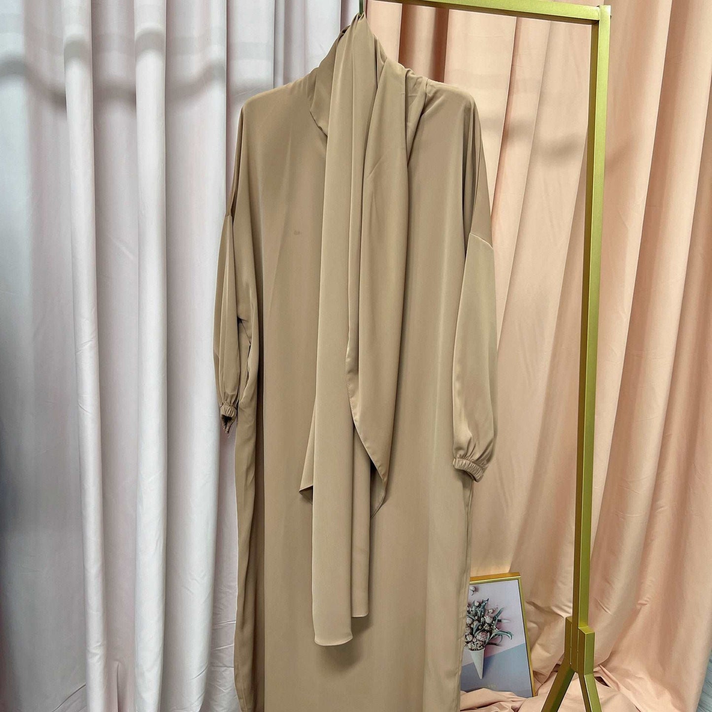 Khaki Abaya with attached hijab scarf