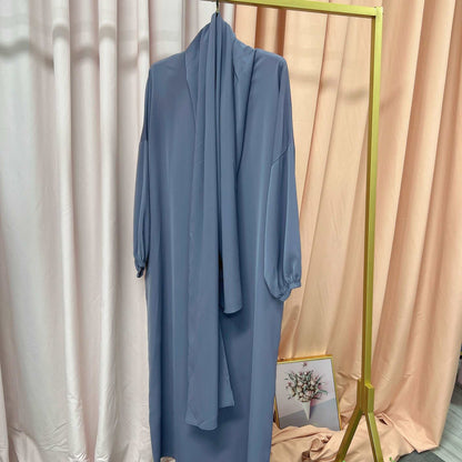 Grey Abaya with attached hijab scarf