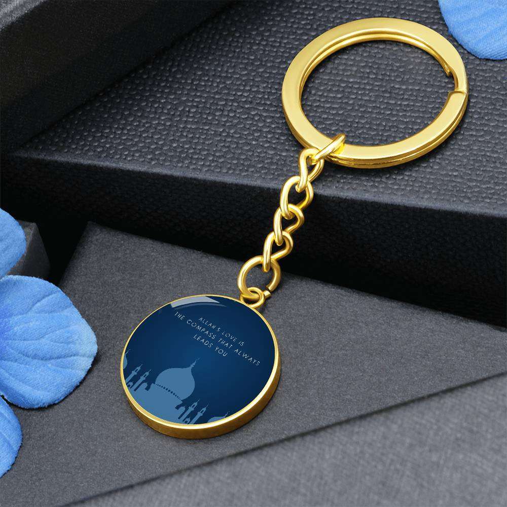 ALLAH- CIRCLE KEYCHAIN - Hallafa Looking for a unique Islamic gift? Our best-selling Allah-Circle Keychain is made with high-quality surgical steel and an optional 18k gold finish. This beautiful keychain is designed to impress and inspire as a special gift for a loved one or yourself. Get yours and elevate your daily life with its elegant and meaningful design! Gift for muslim. Product Dimensions: · Curb Style Keychain· Key Ring Diameter: 1.1" (28mm)· Circle Pendant: 0.9" x 0.9" (23.5mm x 23.5mm) #