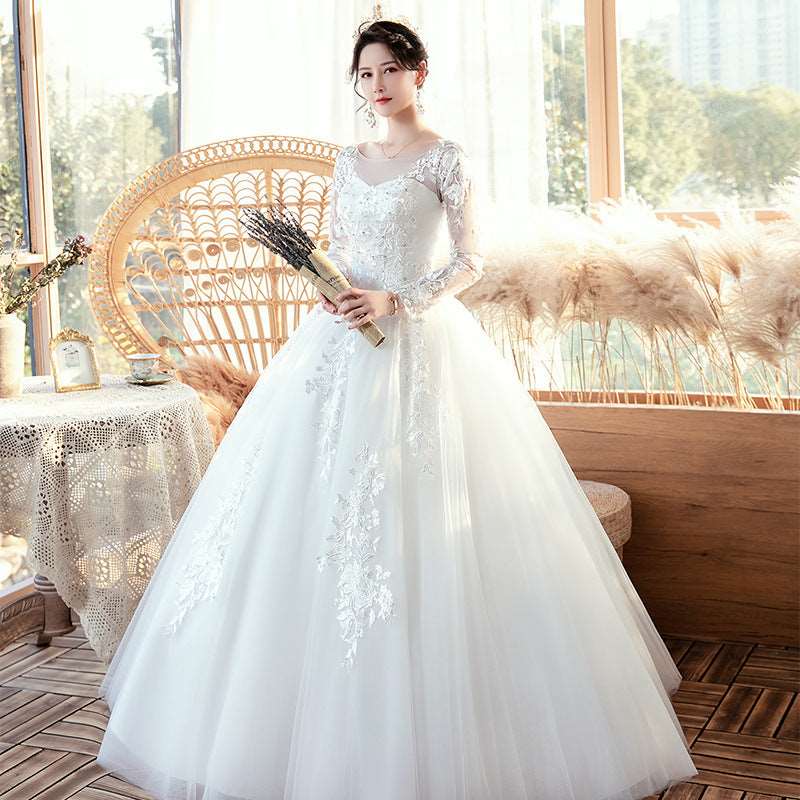 Amira Long Sleeves Wedding Dress - Hallafa This long-sleeve lace Modest wedding dress is a dream come true! It's simple, beautiful and oh-so-cute! Main fabric composition: polyester fiber (polyester) SIZE BUST WAIST S 80CM 63CM M 84CM 67CM L 87CM 70CM XL 90CM 73CM XXL 94CM 77CM #