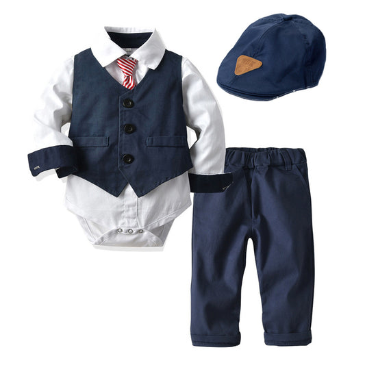 Baby Boy S56 Gentleman set - Hallafa Be the trendsetter! Dress your little man in the Baby Boy S56 Gentleman Set and let him define the new fashion trend. With its long sleeve shirt, trousers and cap, your little man will be looking sharp! An essential for any stylish wardrobe! Material: Cotton Note: As you know, the different computers display colors differently, the color of the actual item may vary slightly from the following images. #