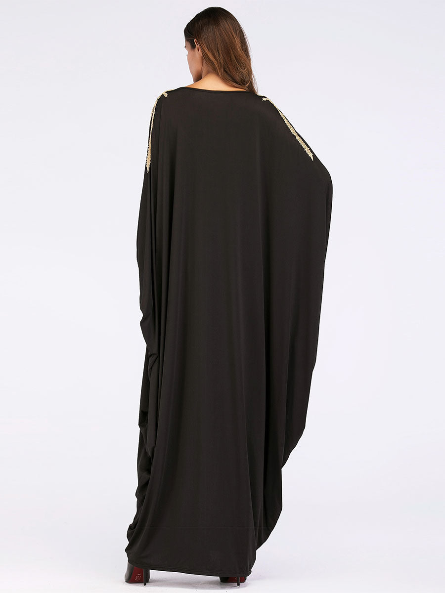 Beaded bat sleeved Abaya - Hallafa This plus size ladies Abaya dress features luxurious beading along the bat-sleeved silhouette, creating an elegant and tasteful look that is sure to make you feel your best. Main fabric composition: Spandex Size: one size Note: As you know, the different computers display colors differently, the color of the actual item may vary slightly from the following images. #