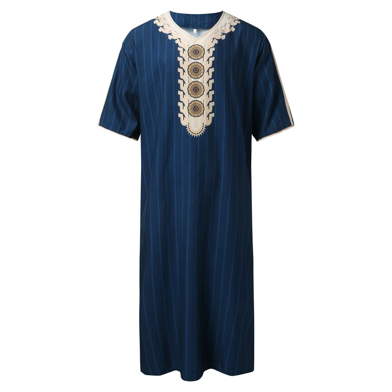 "blue Casual V Neck Mid Sleeve embroidered Men's Thobe/jubba."