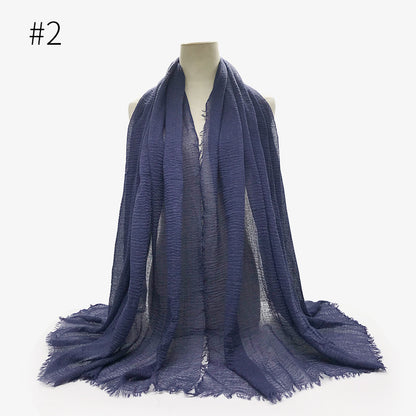 Cotton bubble scarf/hijab - Hallafa Liven up your look with our Cotton Bubble Scarf/Hijab! This solid-coloured muffler shawl/hijab will be sure to turn heads! Width (CM): 95cm Length (CM): 180cm #