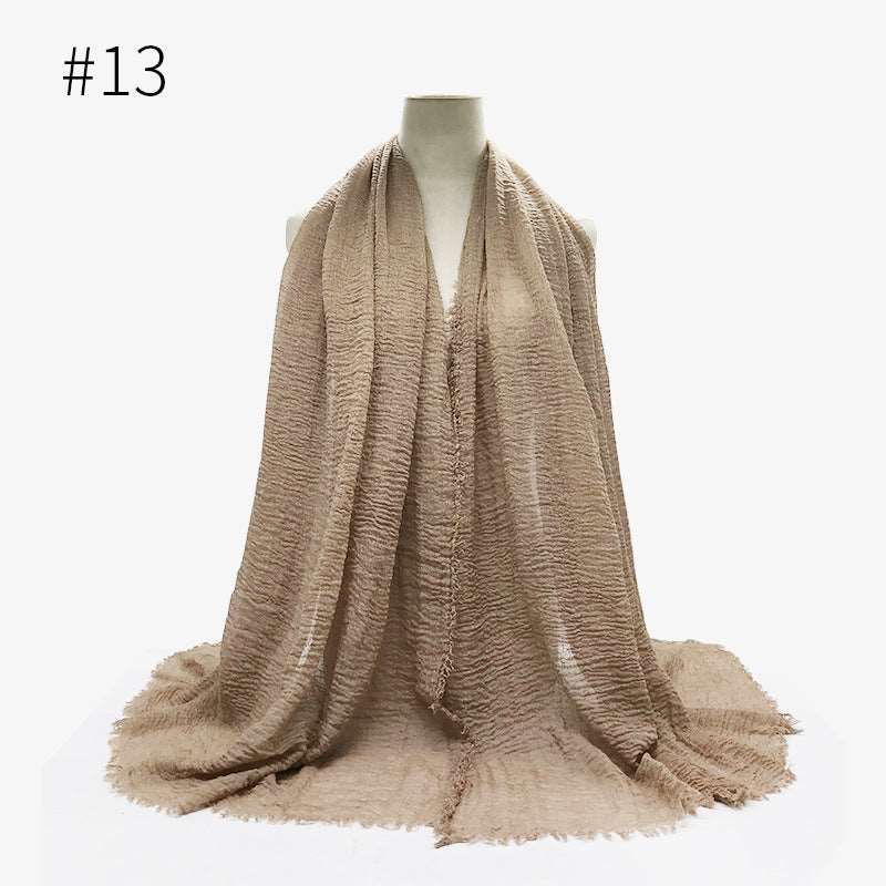 Cotton bubble scarf/hijab - Hallafa Liven up your look with our Cotton Bubble Scarf/Hijab! This solid-coloured muffler shawl/hijab will be sure to turn heads! Width (CM): 95cm Length (CM): 180cm #