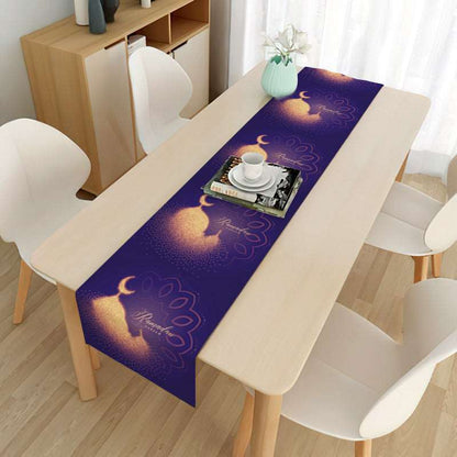 Eid mubarak decorative tablecloth - Hallafa Gather family and friends around the table for memorable Ramadan & 'Eid festivities - Choose from 21 beautiful designs to suit your tastes. · Material: Linen with brushed base. #