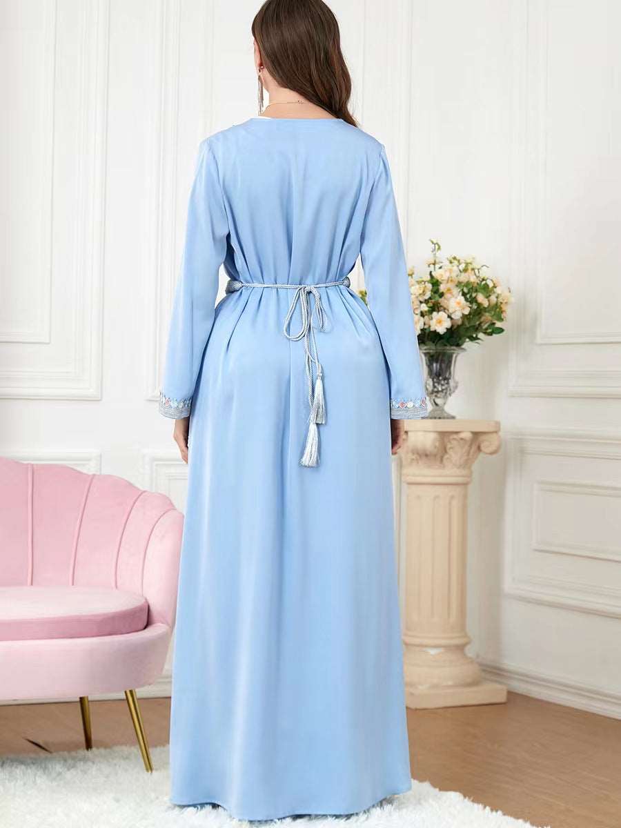 "light blue Elegant V-neck embroidered Takchita."