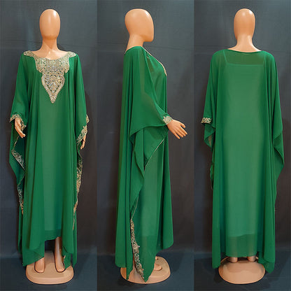 "Green Embroidered Chiffon Kaftan."