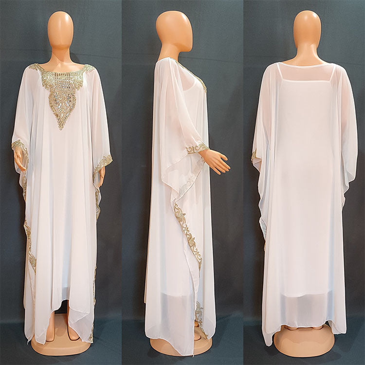 "White Embroidered Chiffon Kaftan."