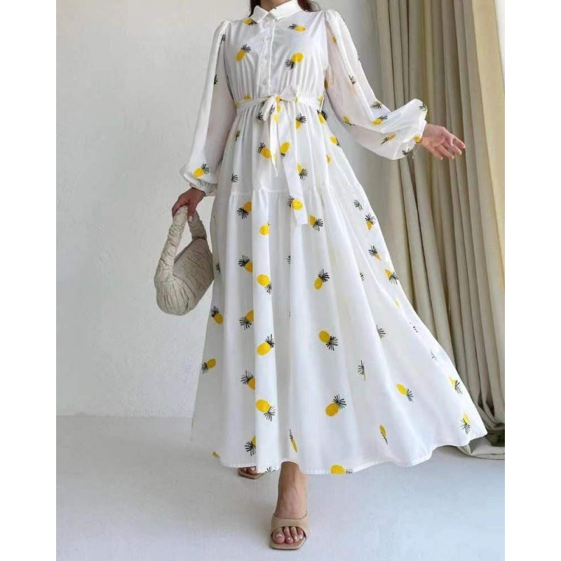 White Pineapple printed long sleeve maxi dress