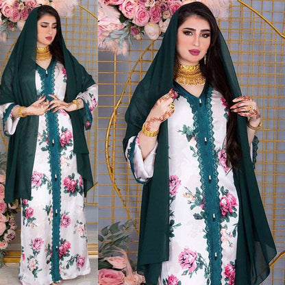 Floral Abaya - Hallafa This Floral Abaya dress radiates elegance and is an ideal dress for any special occasion. Loose waistline, it will make you look and feel your best. · V-neck 1. Choose the larger size if your size between two sizes. Please allow 2-3 cm differences due to manual measurement. 2.As you know, the different computers display colors differently, the color of the actual item may vary slightly from the following images. #