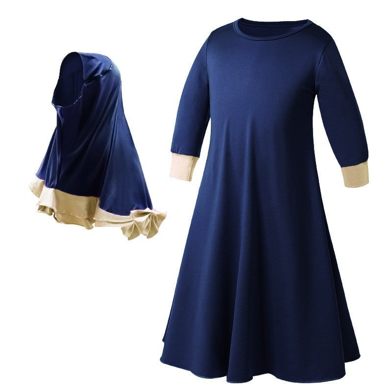 "Girls blue abaya with hijab."