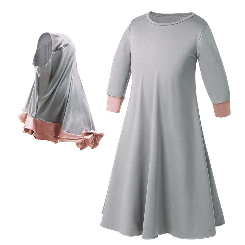 "Girls grey abaya with hijab."