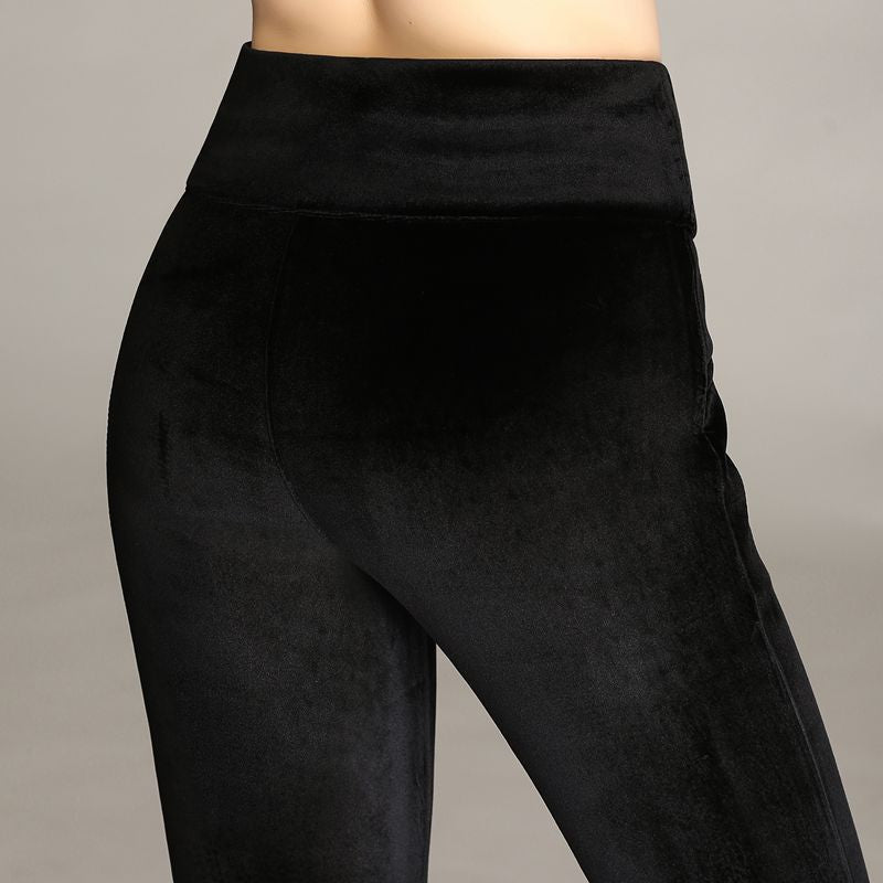 "Black high waist warm velvet pant/leggings."