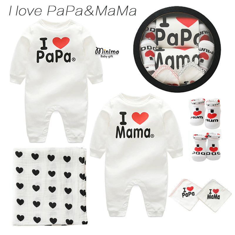 I love papa & mama -baby gift - Hallafa This I love papa & mama - baby gift set is the perfect present for a new little one! · Material: Pure cotton (100%) Note: 1. Please allow 2-3cm differences due to manual measurement. 2.As you know, the different computers display colors differently, the color of the actual item may vary slightly from the following images. #