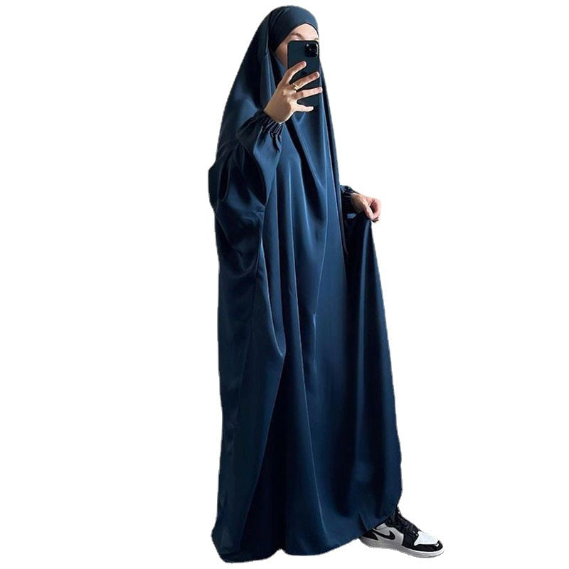 "Dark blue Jilbab one piece- elastic cuffs."