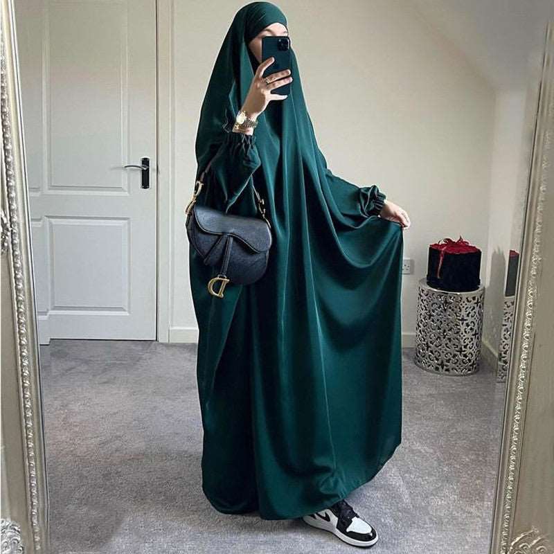 " dark green muslim women fashion Jilbab one piece- elastic cuffs."