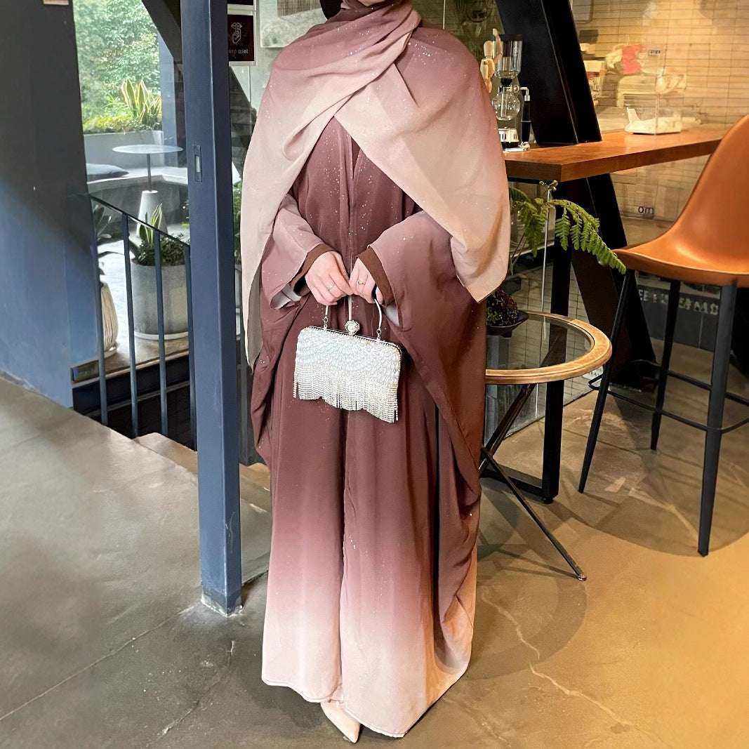 KAMILA GLITTER CHIFFON OPEN ABAYA 4 PIECE FULL SET