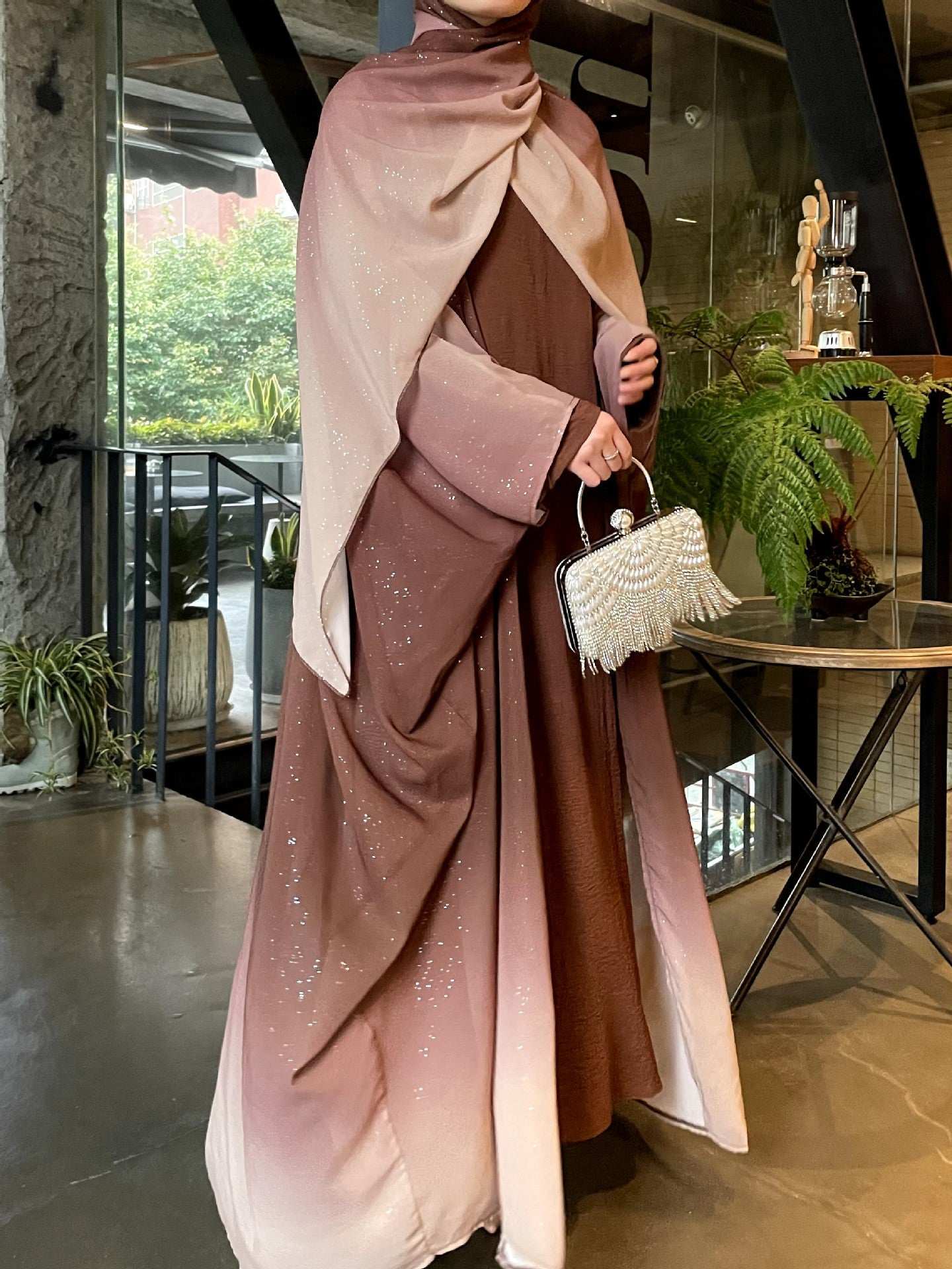 KAMILA GLITTER CHIFFON OPEN ABAYA 4 PIECE FULL SET