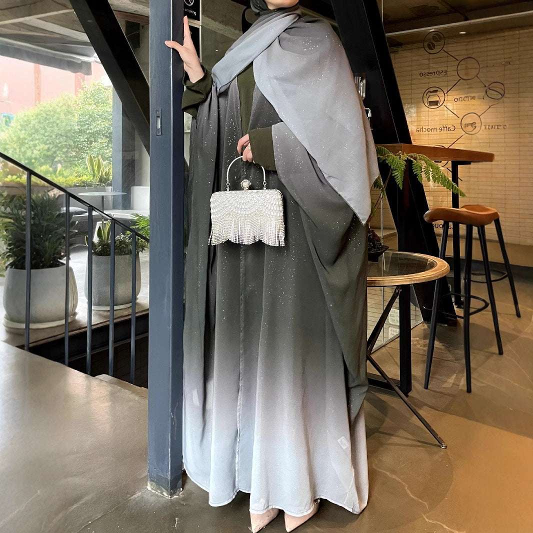 KAMILA GLITTER CHIFFON OPEN ABAYA 4 PIECE FULL SET