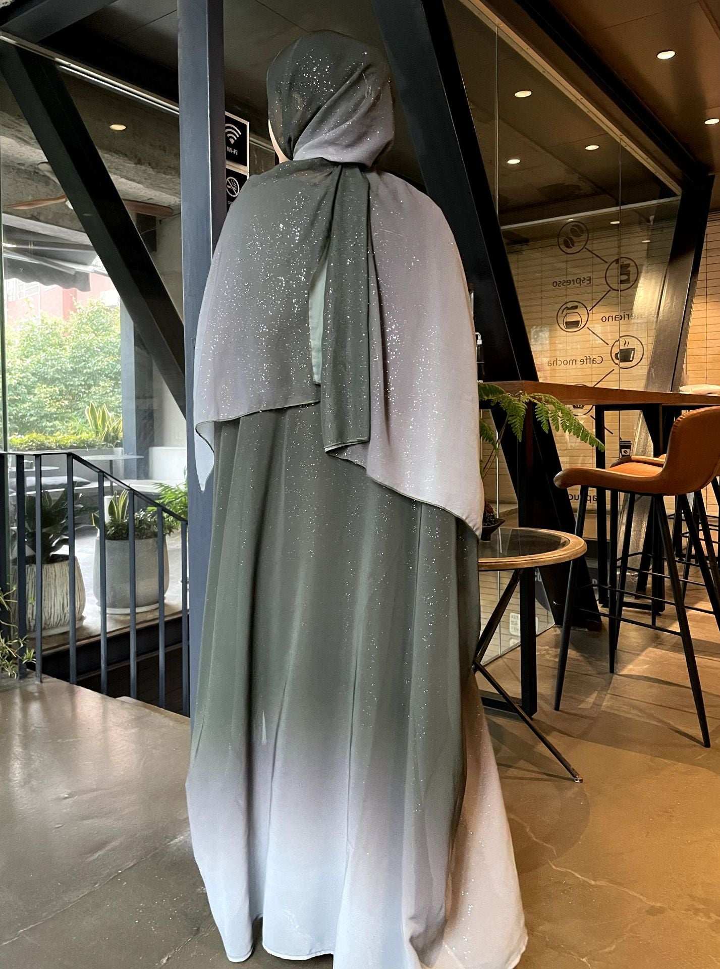 KAMILA GLITTER CHIFFON OPEN ABAYA 4 PIECE FULL SET