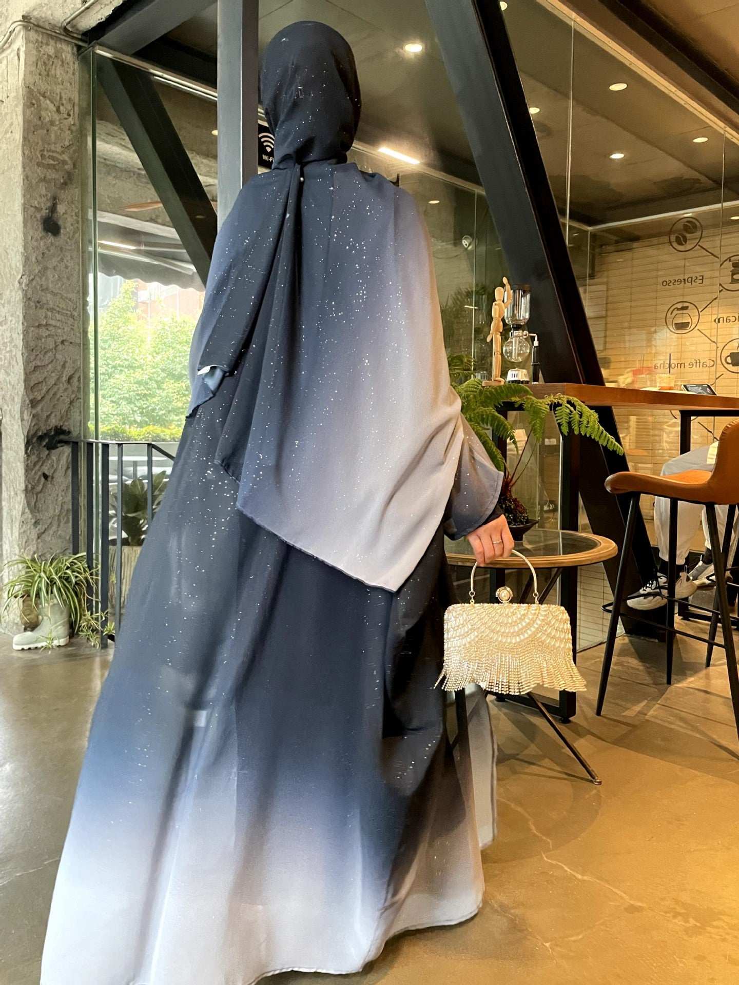 KAMILA GLITTER CHIFFON OPEN ABAYA 4 PIECE FULL SET