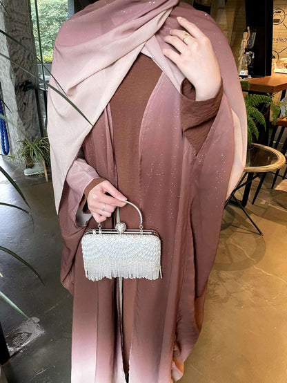 KAMILA GLITTER CHIFFON OPEN ABAYA 4 PIECE FULL SET
