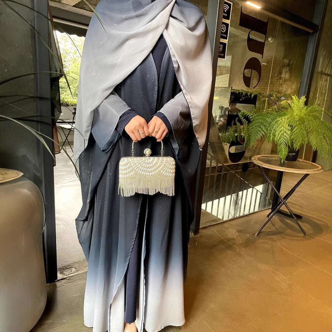 KAMILA GLITTER CHIFFON OPEN ABAYA 4 PIECE FULL SET