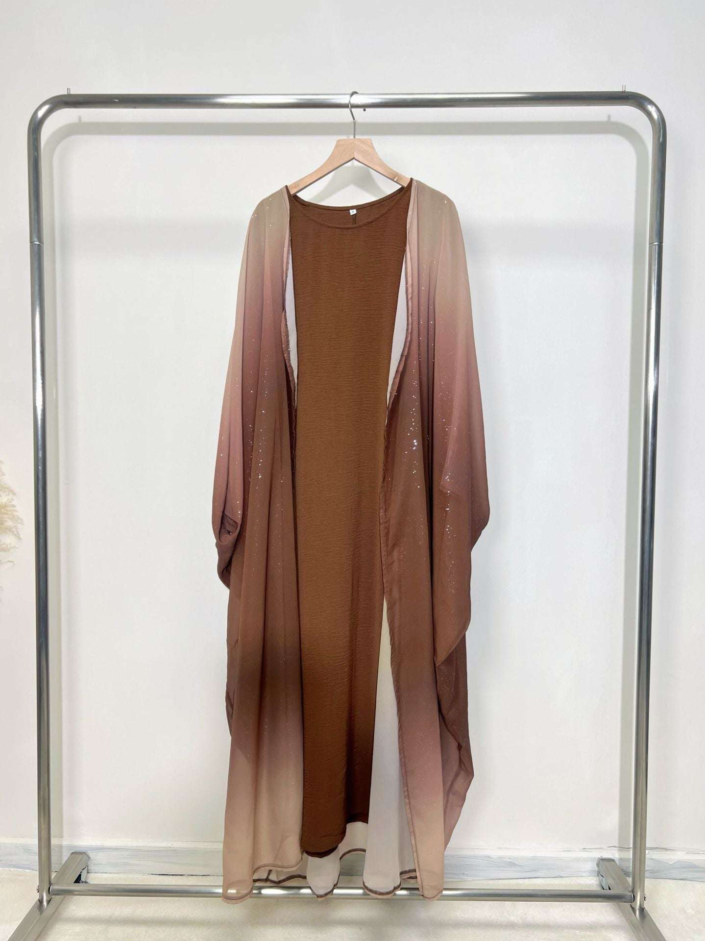 KAMILA GLITTER CHIFFON OPEN ABAYA 4 PIECE FULL SET