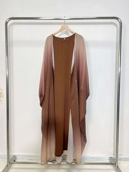 KAMILA GLITTER CHIFFON OPEN ABAYA 4 PIECE FULL SET