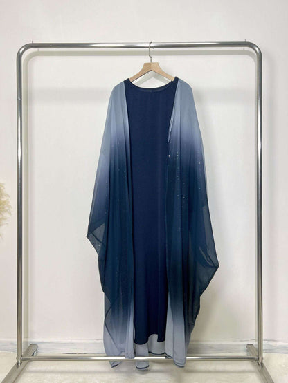 KAMILA GLITTER CHIFFON OPEN ABAYA 4 PIECE FULL SET