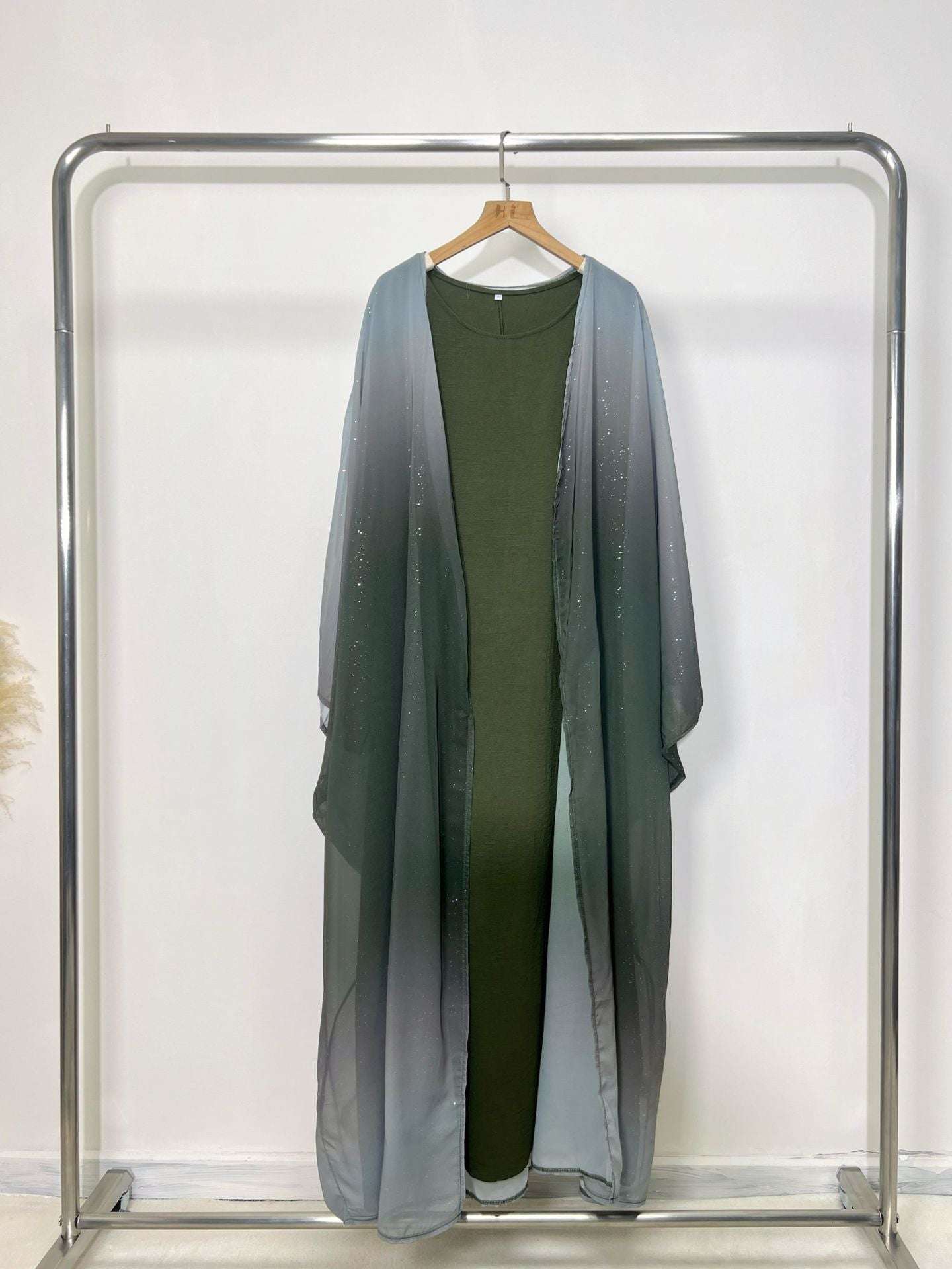 KAMILA GLITTER CHIFFON OPEN ABAYA 4 PIECE FULL SET